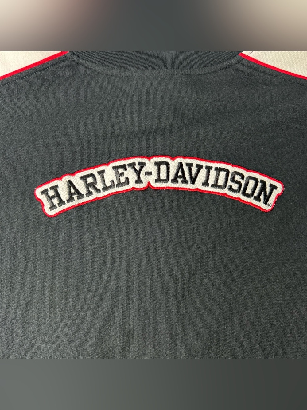 Harley-Davidson Black Track Zip Sweater with White Sleeves and Red Piping - Picture 10 of 13